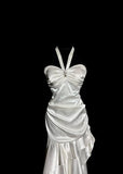 White Halter Sheath Satin Prom Dresses Formal Evening Gowns HZ1024