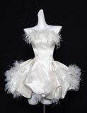 White Strapless A-Line Satin Short Prom Dresses Homecoming Dress HZ1024