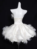White Strapless A-Line Satin Short Prom Dresses Homecoming Dress HZ1024