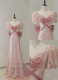 Pink A-Line Sweetheart Neck Sequins Long Prom Dresses Formal Evening Gowns HZ1024