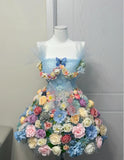 Blue Spaghetti Strap A-Line Tulle Applique Short Prom Dresses Homecoming Dress HZ1024
