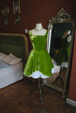 Green Square Neck A-Line Velvet Short Prom Dresses Homecoming Dress HZ1024