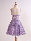 Lavender Spaghetti Straps A-Line Tulle Applique Short Prom Dresses Homecoming Dress with Sequins HZ1024