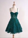 Lavender Spaghetti Straps A-Line Tulle Applique Short Prom Dresses Homecoming Dress with Sequins HZ1024