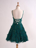 Lavender Spaghetti Straps A-Line Tulle Applique Short Prom Dresses Homecoming Dress with Sequins HZ1024