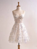 Lavender Spaghetti Straps A-Line Tulle Applique Short Prom Dresses Homecoming Dress with Sequins HZ1024
