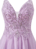 Lilac Spaghetti Straps A-Line Tulle Applique Short Prom Dresses HZ1024