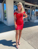 Red Off Shoulder Bodycon Applique Satin Short Prom Dresses Homecoming Dress HZ1024