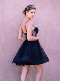 Black Polka Dot Spaghetti Straps A-Line Tulle Short Prom Dresses Homecoming Dress HZ1024