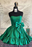 Pink Strapless A-line Satin Short Prom Dresses Homecoming Dress With Bow HZ1024