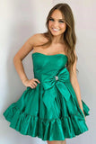 Pink Strapless A-line Satin Short Prom Dresses Homecoming Dress With Bow HZ1024