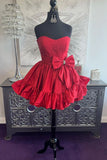 Pink Strapless A-line Satin Short Prom Dresses Homecoming Dress With Bow HZ1024
