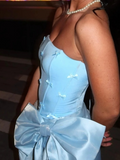 Blue Strapless Bodycon Satin Short Party Dresses Homecoming Dress with Bow HZ1024