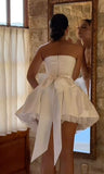 White Strapless Bodycon Satin Short Prom Dresses Homecoming Dress with Bow HZ1024