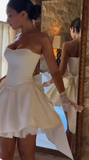 White Strapless Bodycon Satin Short Prom Dresses Homecoming Dress with Bow HZ1024
