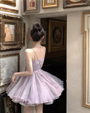 Purple Spaghetti Straps A-Line Short Party Dresses Homecoming Dress HZ1024