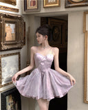Purple Spaghetti Straps A-Line Short Party Dresses Homecoming Dress HZ1024
