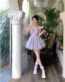 Purple Spaghetti Straps A-Line Short Party Dresses Homecoming Dress HZ1024
