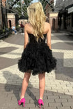 Black Strapless A-Line Tulle Short Prom Dresses Homecoming Dress HZ1024