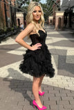 Black Strapless A-Line Tulle Short Prom Dresses Homecoming Dress HZ1024