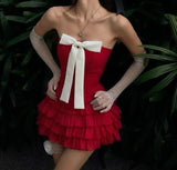 Black Strapless A-Line Satin Short Prom Dresses Homecoming Dress with Bow HZ1024