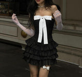 Black Strapless A-Line Satin Short Prom Dresses Homecoming Dress with Bow HZ1024