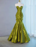 Green Sweetheart Mermaid Satin Long Prom Dresses Formal Evening Gowns HZ1024