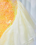 Bright Yellow Strapless Mermaid Sequined Tulle Long Prom Dresses Formal Evening Gowns HZ1024