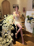 White Off-the-shoulder Bodycon Satin Short Prom Dresses Homecoming Dress HZ1024