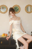 White Off-the-shoulder Bodycon Satin Short Prom Dresses Homecoming Dress HZ1024