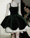 Forest Green Square Neck Velvet A-Line Short Ball Gowns Elegant Homecoming Dress HZ1024