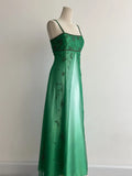Green Gradient Spaghetti Strap A-Line Satin Beaded Chiffon Long Prom Dresses Vintage Formal Evening Gowns HZ1024
