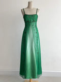 Green Gradient Spaghetti Strap A-Line Satin Beaded Chiffon Long Prom Dresses Vintage Formal Evening Gowns HZ1024