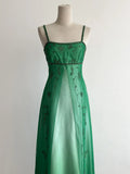 Green Gradient Spaghetti Strap A-Line Satin Beaded Chiffon Long Prom Dresses Vintage Formal Evening Gowns HZ1024