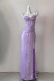 Purple Spaghetti Straps Sheath Satin Long Prom Dresses Formal Evening Gowns Short Ball Gowns HZ1024