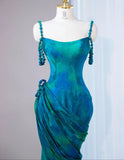 Turquoise Scoop Mermaid Jacquard Satin Long Prom Dresses Elegant Formal Evening Gowns HZ1024