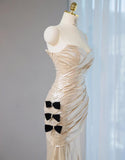 Champagne V-neck Mermaid Glitter Satin Long Prom Dresses Fashion Formal Evening Gowns HZ1024