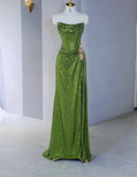 Green Strapless Sheath Sequins Long Prom Dresses Formal Evening Gowns HZ1024