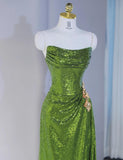 Green Strapless Sheath Sequins Long Prom Dresses Formal Evening Gowns HZ1024