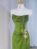 Green Strapless Sheath Sequins Long Prom Dresses Formal Evening Gowns HZ1024