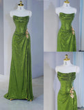 Green Strapless Sheath Sequins Long Prom Dresses Formal Evening Gowns HZ1024