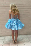 Yellow Spaghetti Straps A-Line Satin Applique Short Prom Dresses Pretty Homecoming Dress HZ1024