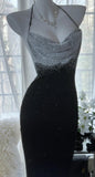 Black Halter Mermaid Chiffon Beading Long Prom Dresses Vintage Formal Evening Gowns HZ1024