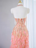 Pink Sweetheart Mermaid Beaded Tulle Long Prom Dresses Formal Evening Gowns HZ1024