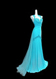 Blue Halter Mermaid Chiffon Appliques Long Prom Dresses Formal Evening Gowns With Open Back HZ1024
