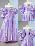 Purple Off-shoulder A-Line Satin Long Prom Dresses Sweet Evening Gowns With Appliques HZ1024