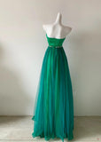 Green Strapless A-Line Chiffon Tulle Long Prom Dresses Formal Evening Gowns HZ1024