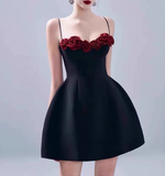 Spaghetti Straps A-Line Satin Prom Dresses Short Party Dress with Applique HZ1024