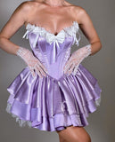Purple Strapless A-Line Satin Lace Short Prom Dresses Homecoming Dress HZ1024