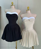 Black Strapless A-Line Satin Short Prom Dresses Homecoming Dress HZ1024